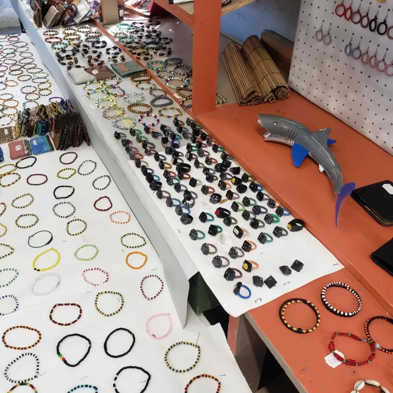 Beaded jewellery on a craft market stall