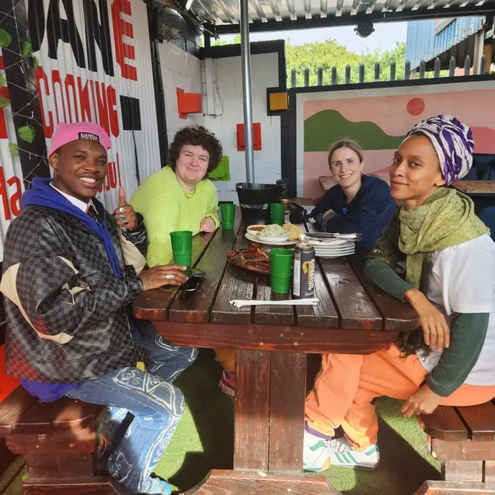 Tour group sharing lunch at Jordan Ways of Cooking